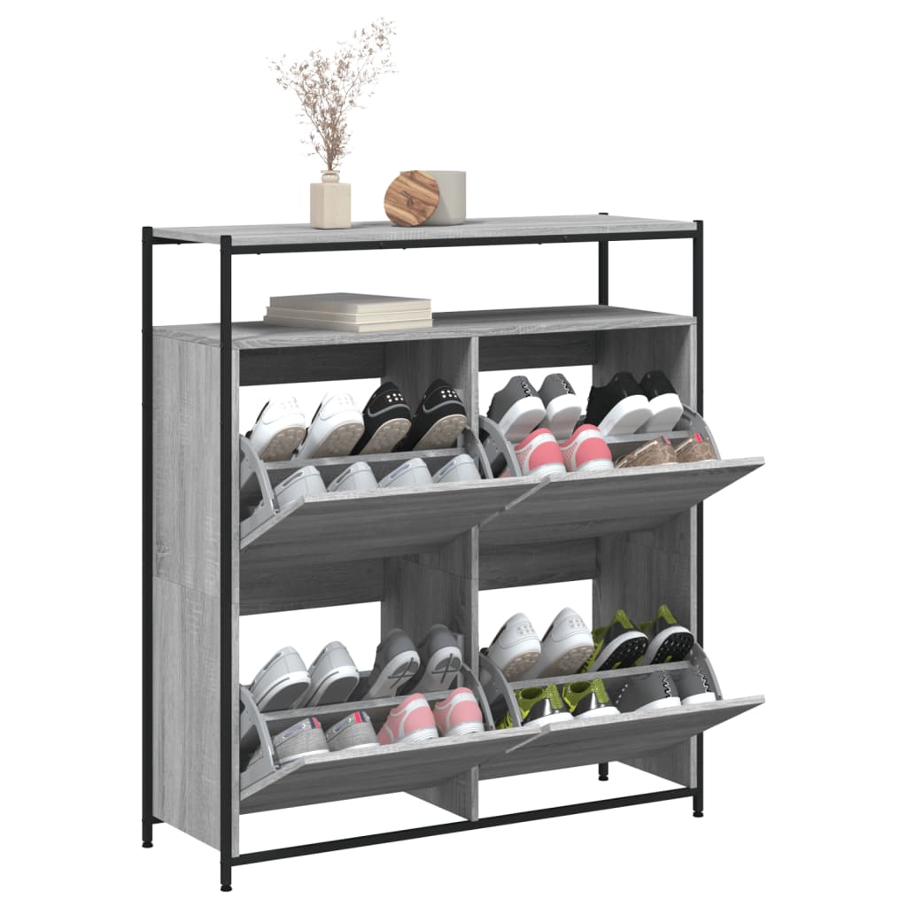skoskab med 4 vippeskuffer 100x34x112 cm grå sonoma-eg