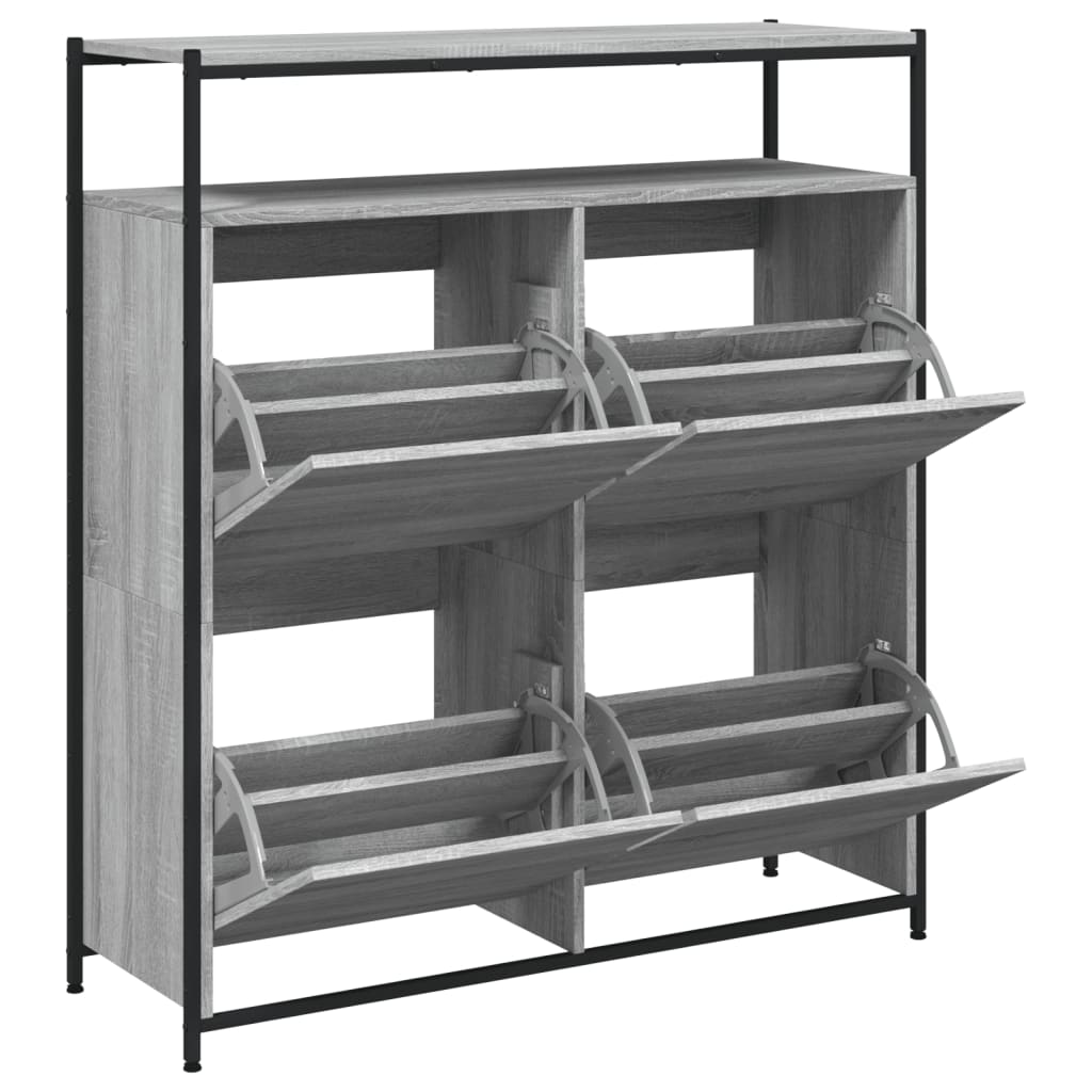 skoskab med 4 vippeskuffer 100x34x112 cm grå sonoma-eg