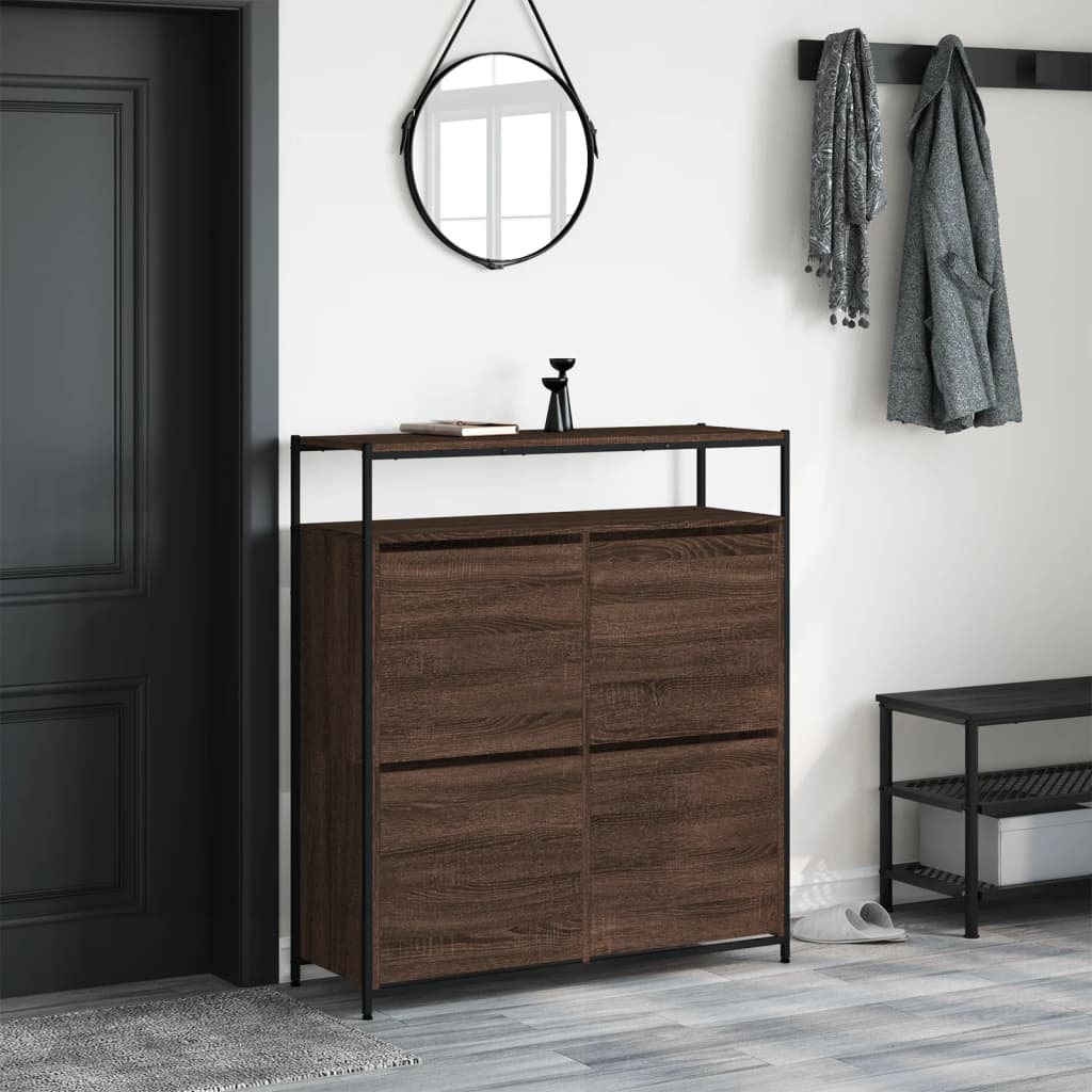 skoskab med 4 vippeskuffer 100x34x112 cm brun egetræsfarve