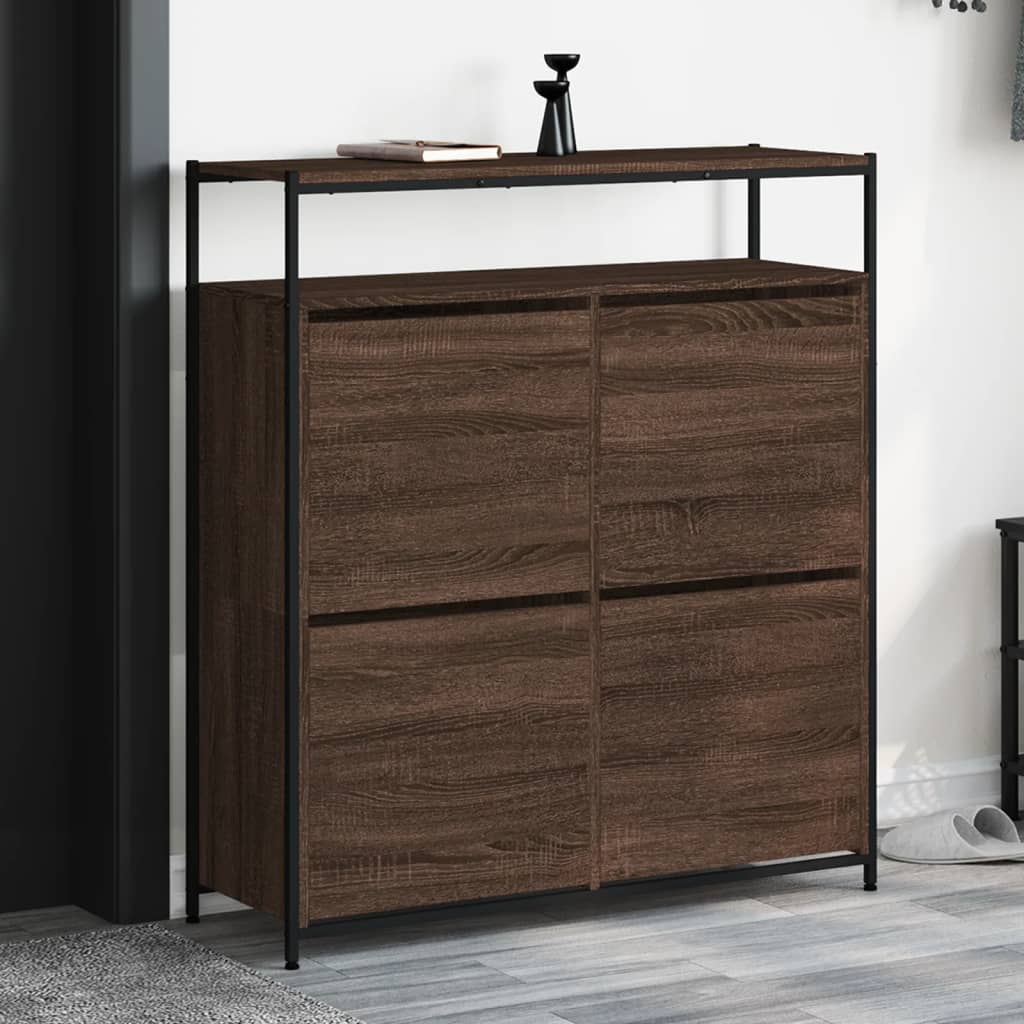 skoskab med 4 vippeskuffer 100x34x112 cm brun egetræsfarve