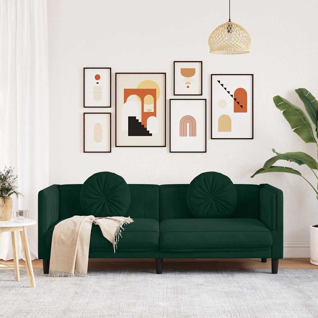 3-personers sofa med hynder velour mørkegrøn