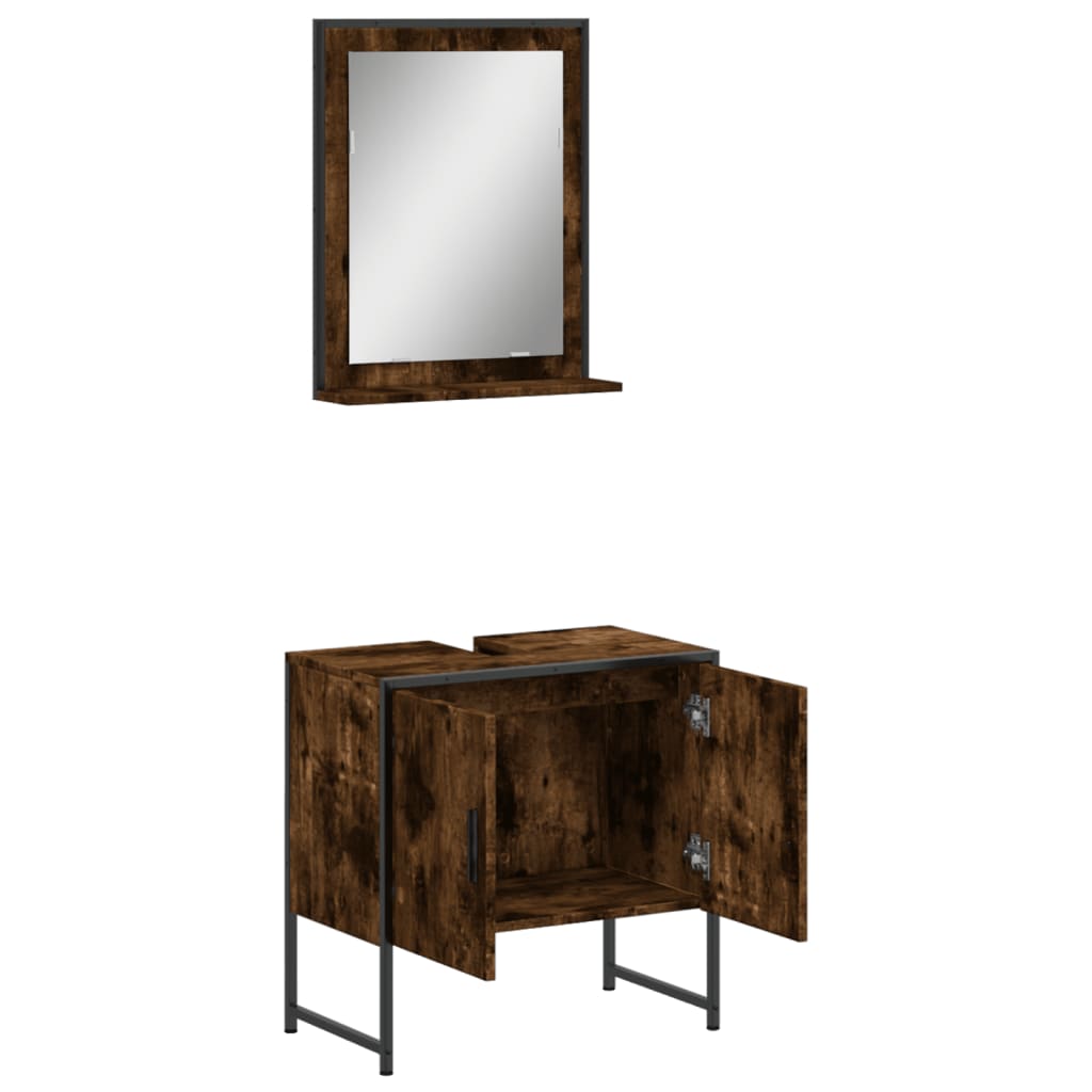 badeværelsesskabe 2 dele konstrueret træ røget egetræsfarve