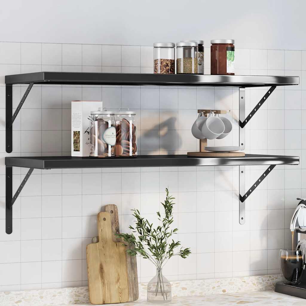 væghylder 2 stk. 100x40 cm rustfrit stål sort