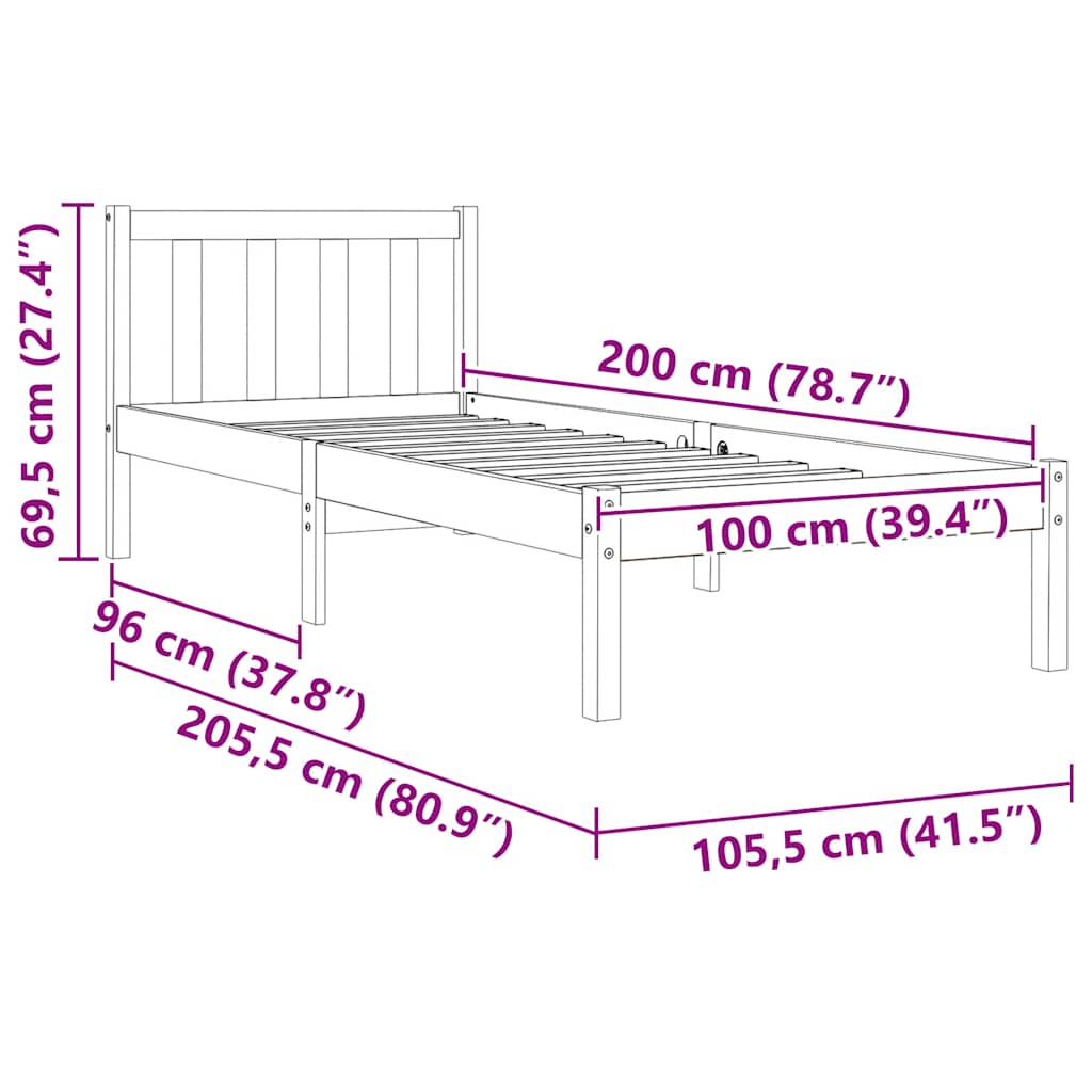 sengeramme uden madras 100x200 cm massivt fyrretræ gyldenbrun