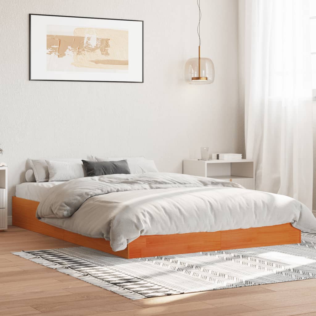 sengeramme uden madras 140x200 cm massivt fyr gyldenbrun
