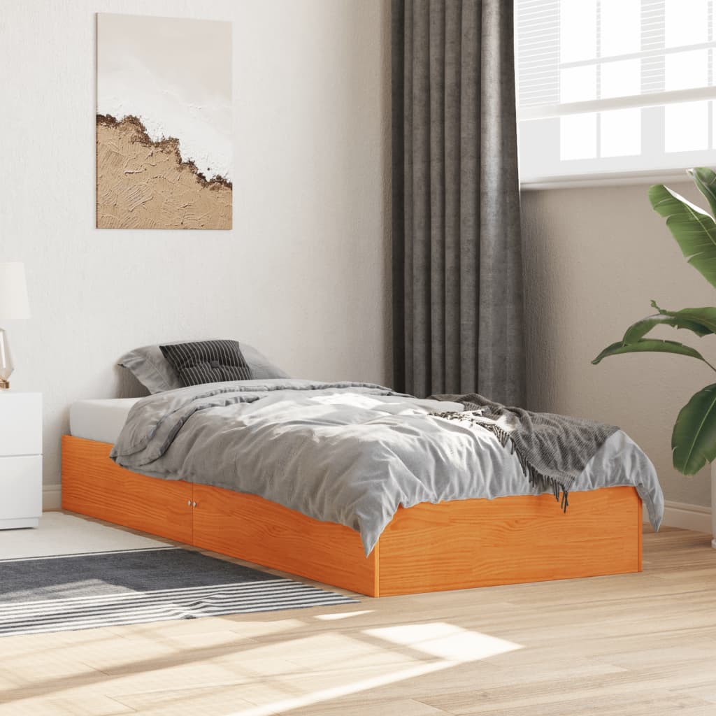sengeramme uden madras 75x190 cm massivt fyrretræ gyldenbrun