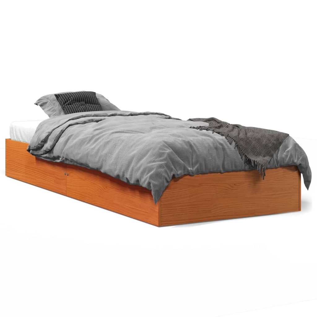 sengeramme uden madras 90x190 cm massivt fyrretræ gyldenbrun