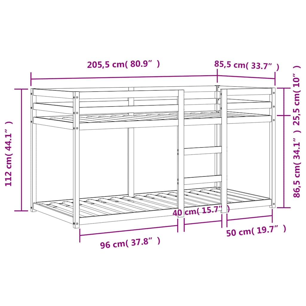 køjeseng 80x200 cm massivt fyrretræ voksbrun