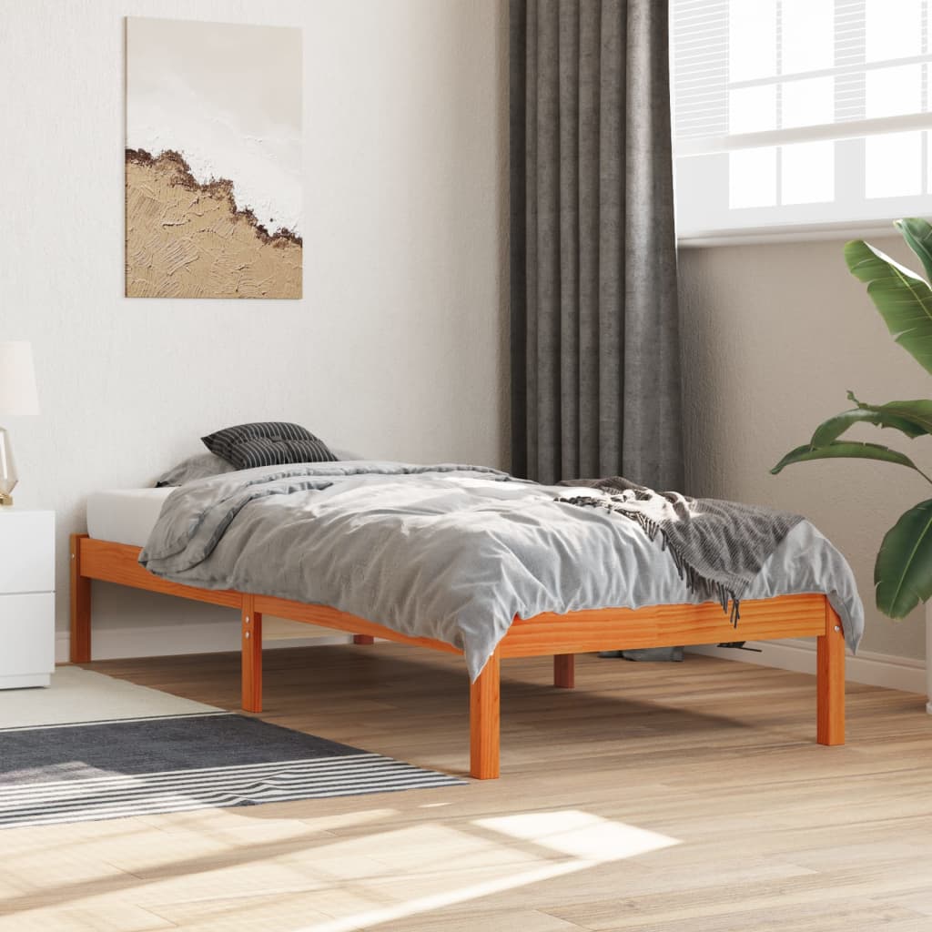 sengeramme uden madras 90x190 cm massivt fyrretræ gyldenbrun