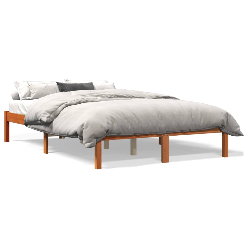 sengeramme uden madras 135x190 cm massivt fyrretræ brun
