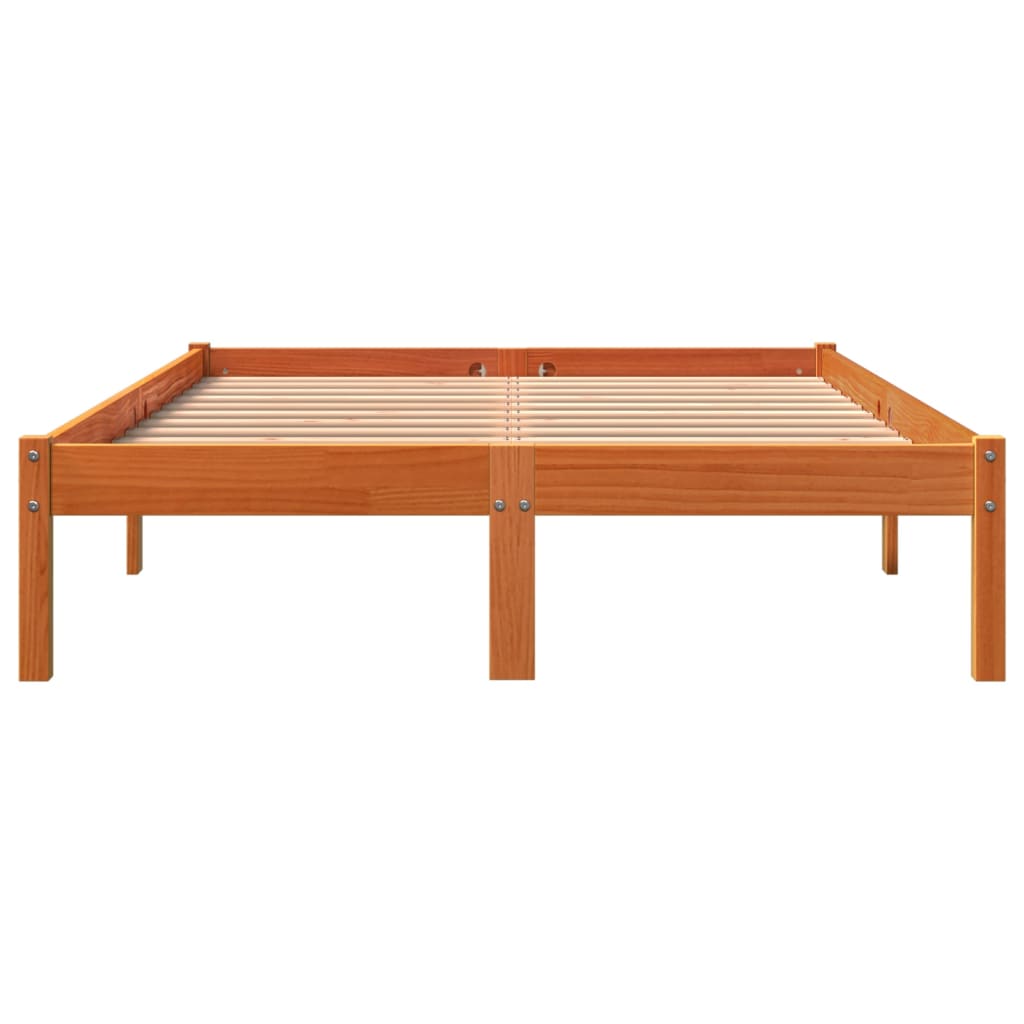 sengeramme uden madras 135x190 cm massivt fyrretræ brun