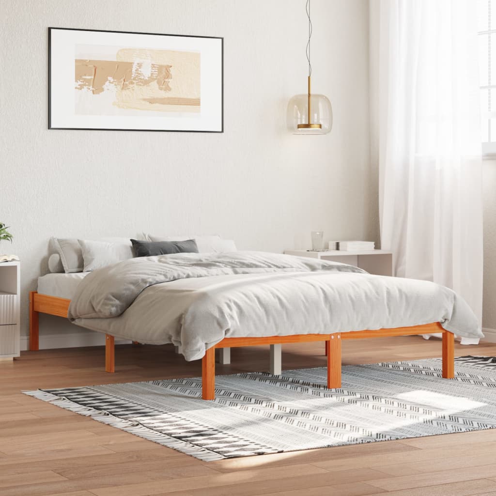 sengeramme uden madras 135x190 cm massivt fyrretræ brun