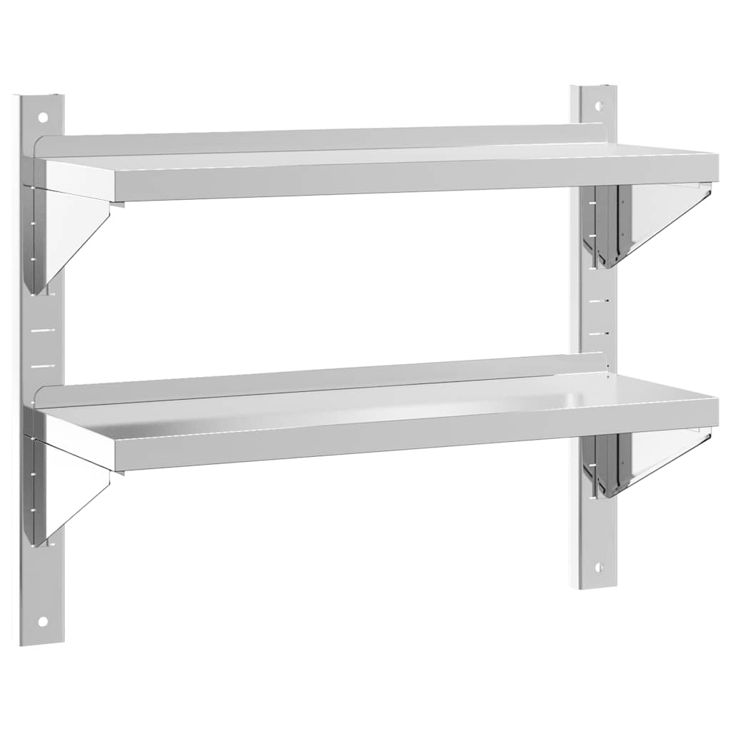 væghylde 75x23,5x60 cm 2 niveauer rustfrit stål sølvfarvet