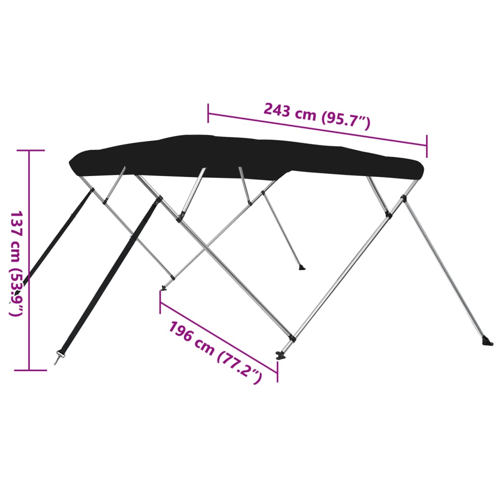 biminitop med 4 buer 243x196x137 cm sort