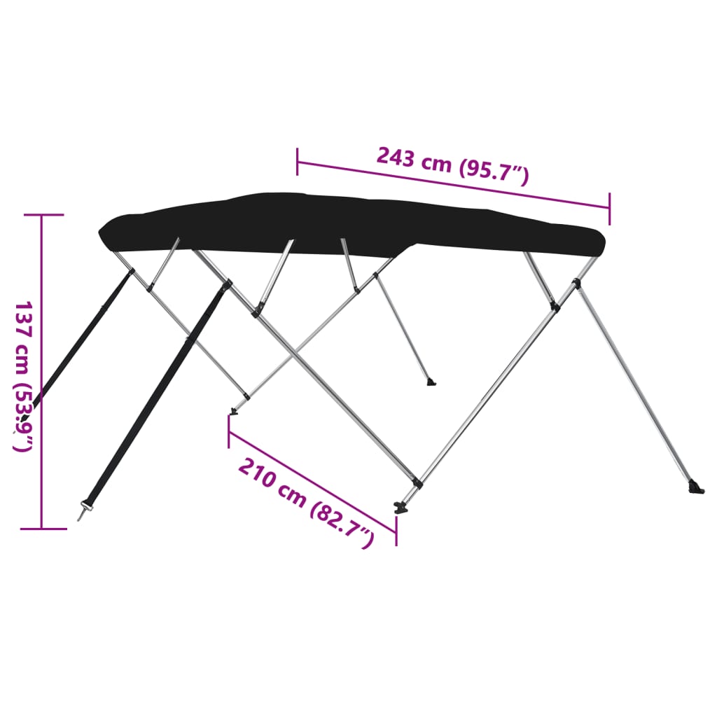 biminitop med 4 buer 243x210x137 cm sort