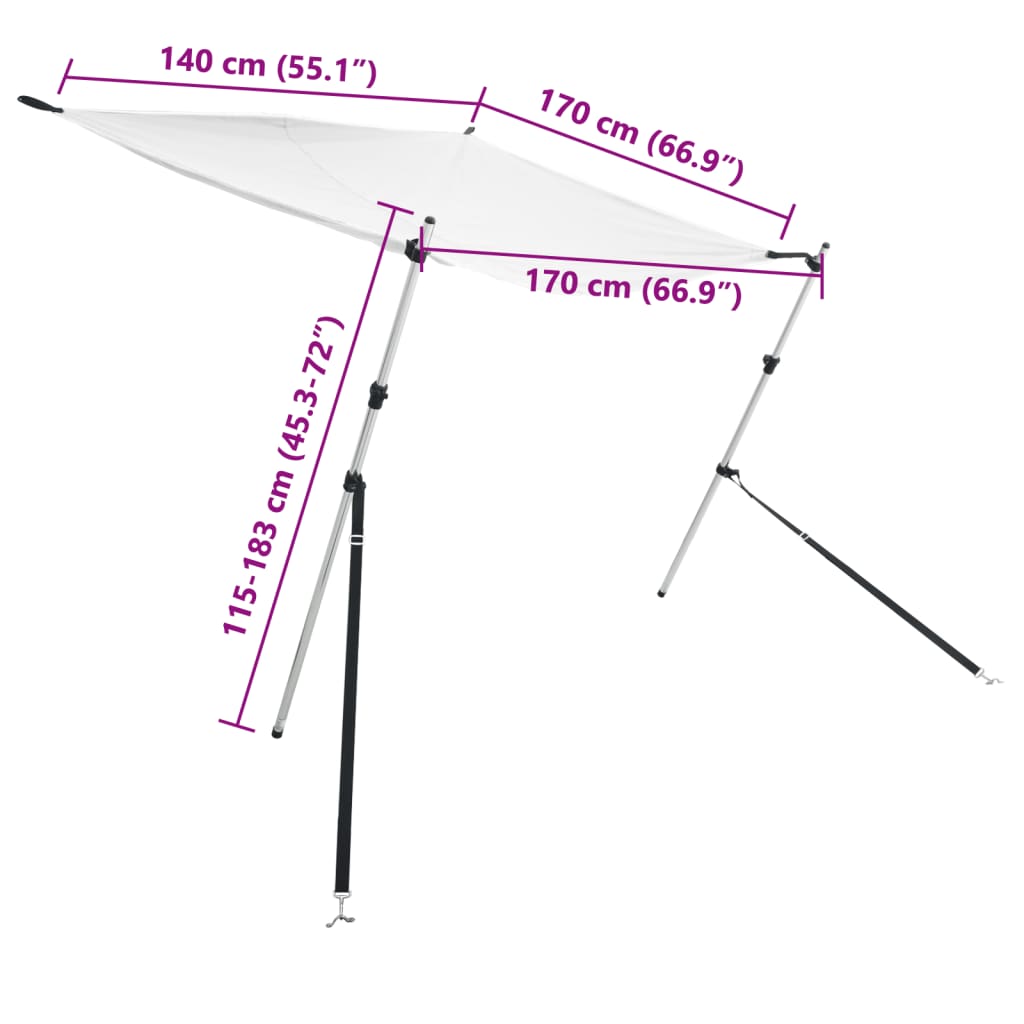 solsejl til båd 170x170x(115-183) cm forlængerdel hvid