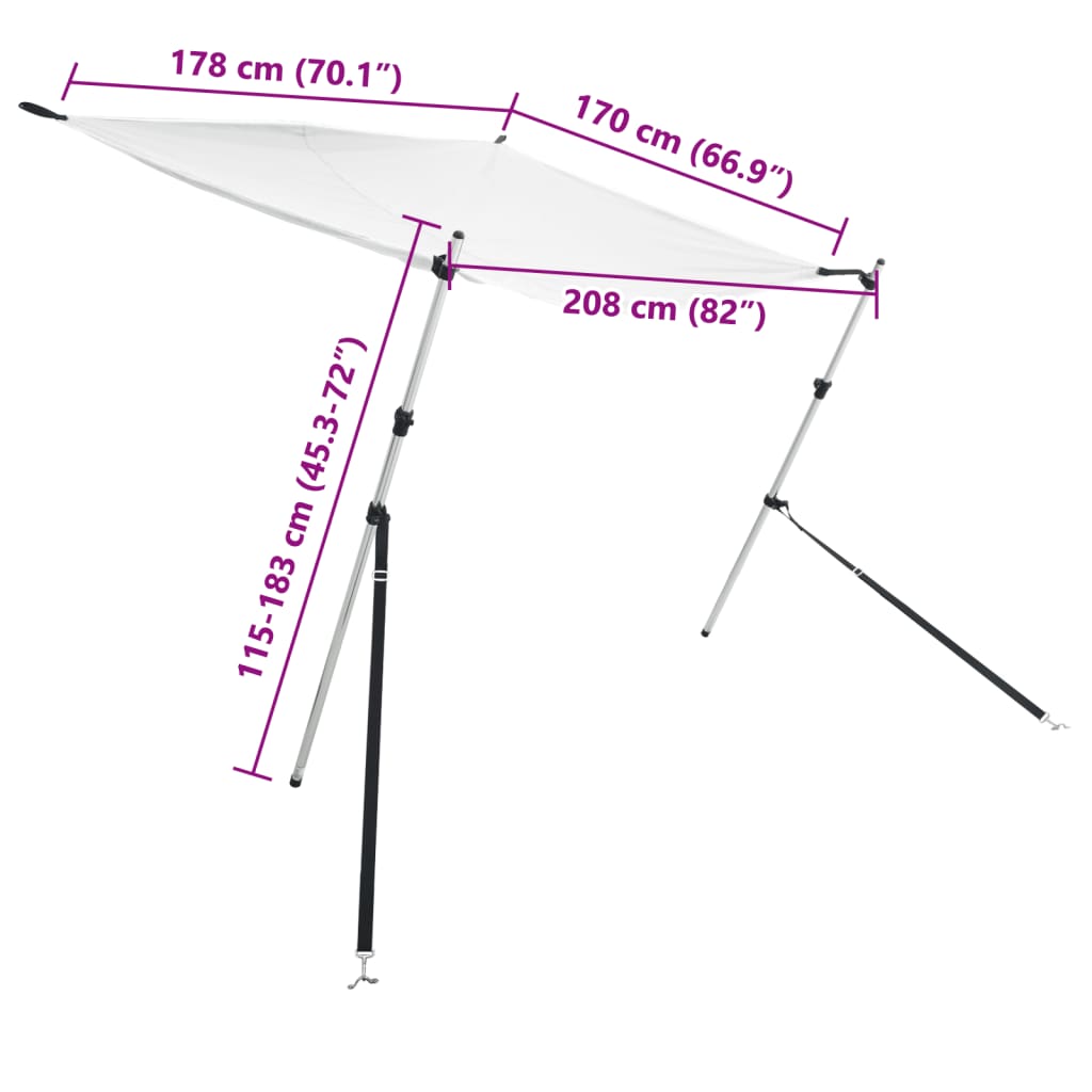 solsejl til båd 170x208x(115-183) cm forlængerdel hvid