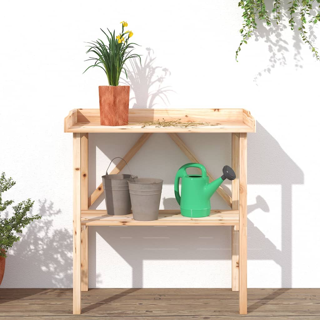 plantebord med hylde 78x38x82,5 cm massivt grantræ