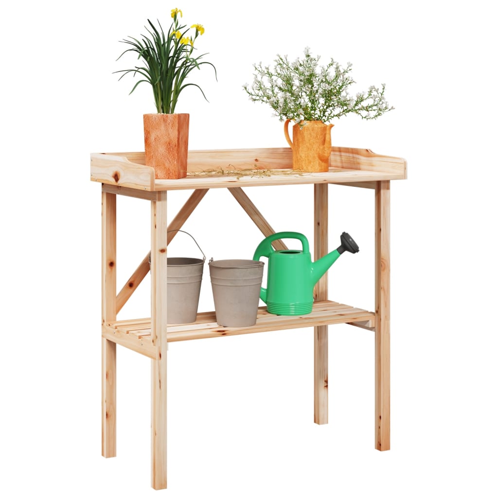 plantebord med hylde 78x38x82,5 cm massivt grantræ
