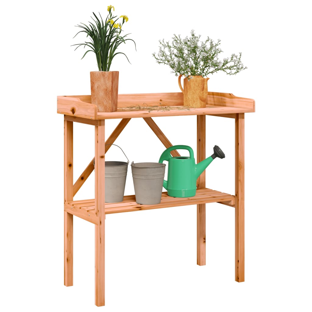 plantebord med hylde 78x38x82,5 cm massivt grantræ brun
