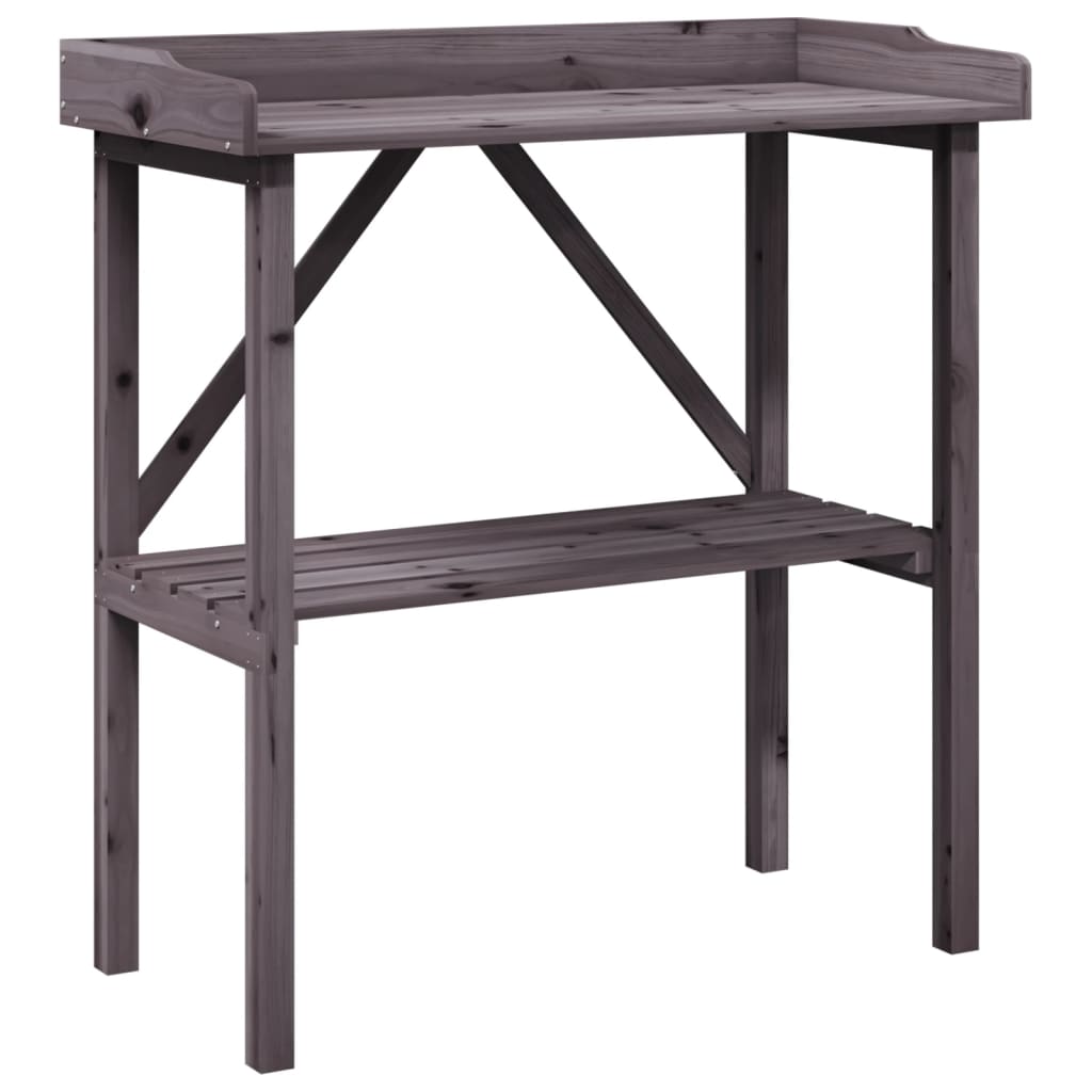 plantebord med hylde 78x38x82,5 cm massivt grantræ grå