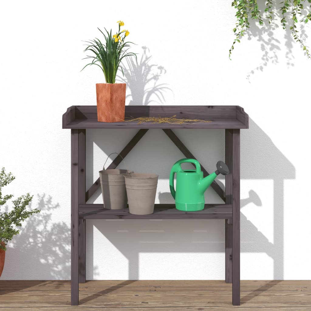 plantebord med hylde 78x38x82,5 cm massivt grantræ grå