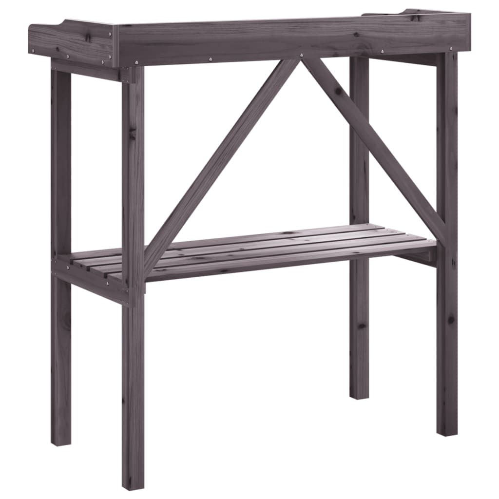 plantebord med hylde 78x38x82,5 cm massivt grantræ grå