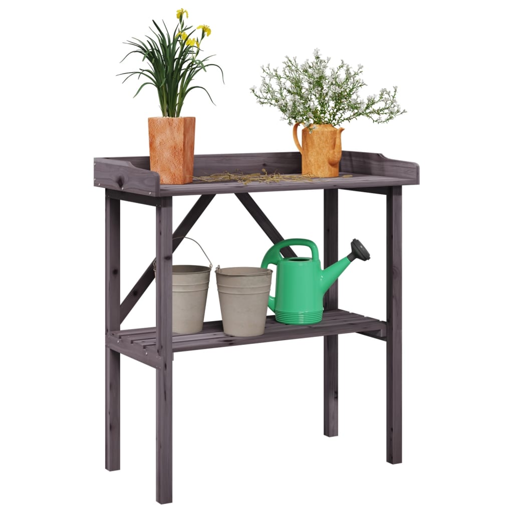 plantebord med hylde 78x38x82,5 cm massivt grantræ grå