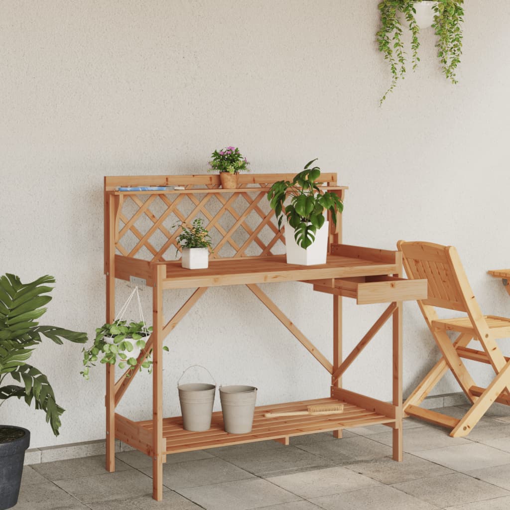 pottebord med espalier massivt fyrretræ brun
