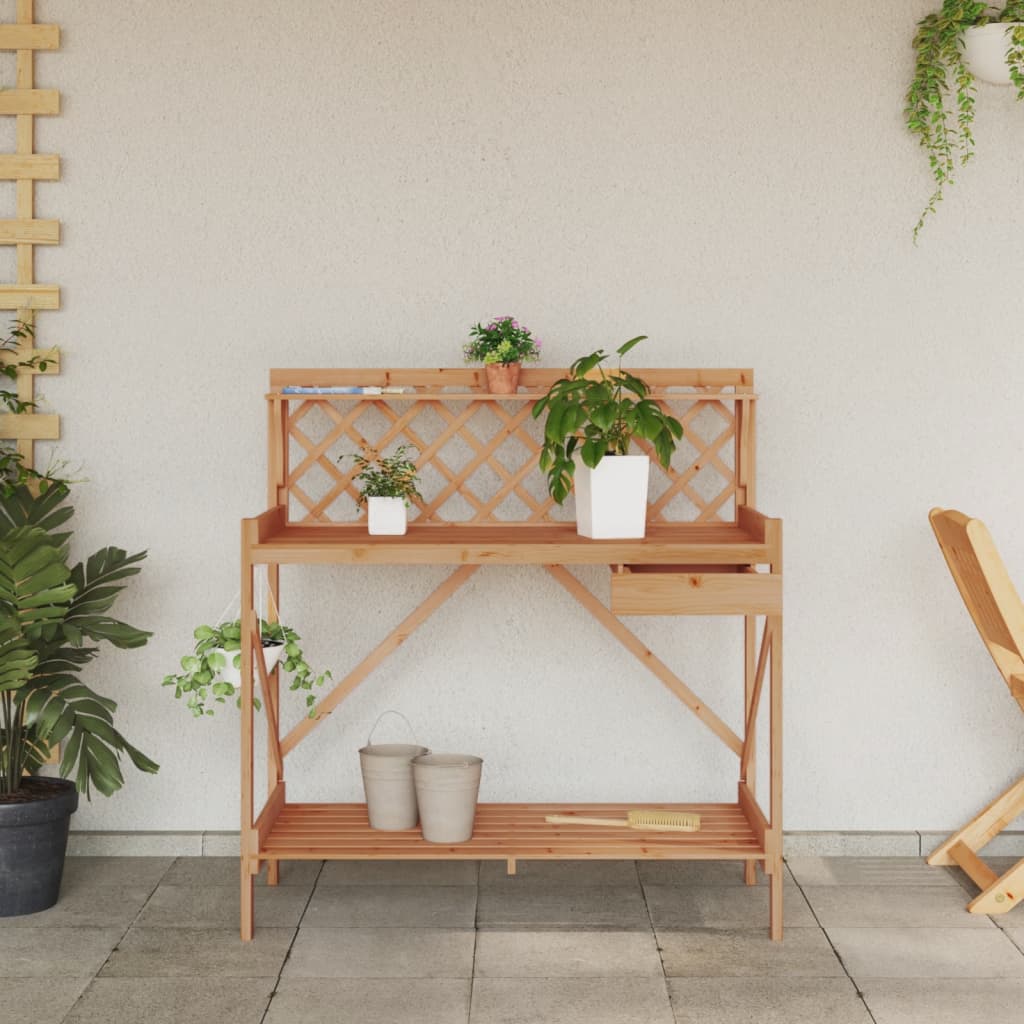 pottebord med espalier massivt fyrretræ brun