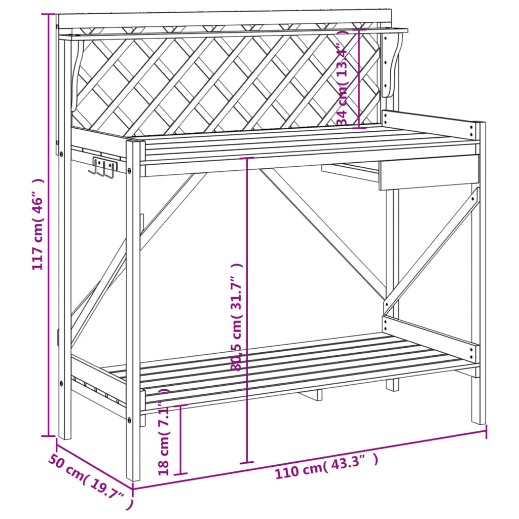 pottebord med espalier massivt fyrretræ brun