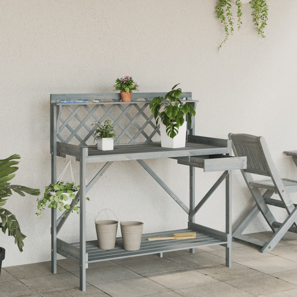 pottebord med espalier massivt fyrretræ grå