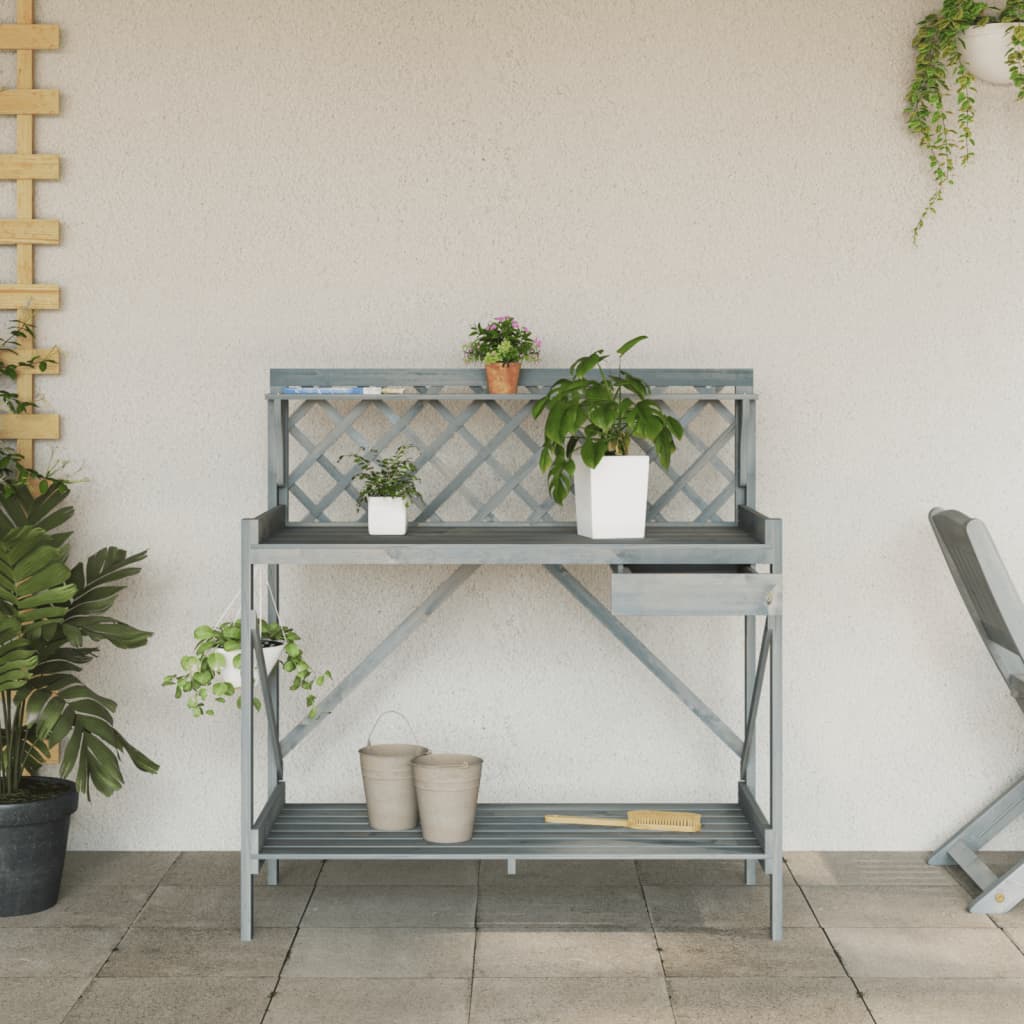 pottebord med espalier massivt fyrretræ grå