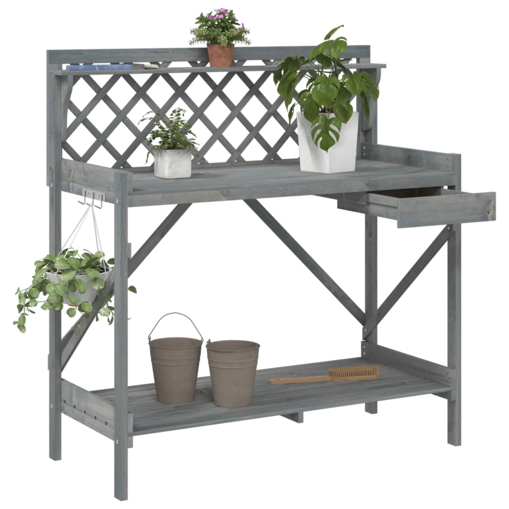 pottebord med espalier massivt fyrretræ grå