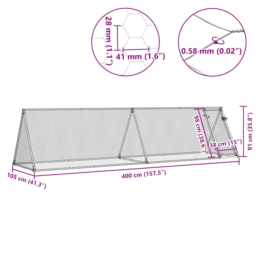 hønsehus 400x105x91 cm galvaniseret stål sølvfarvet