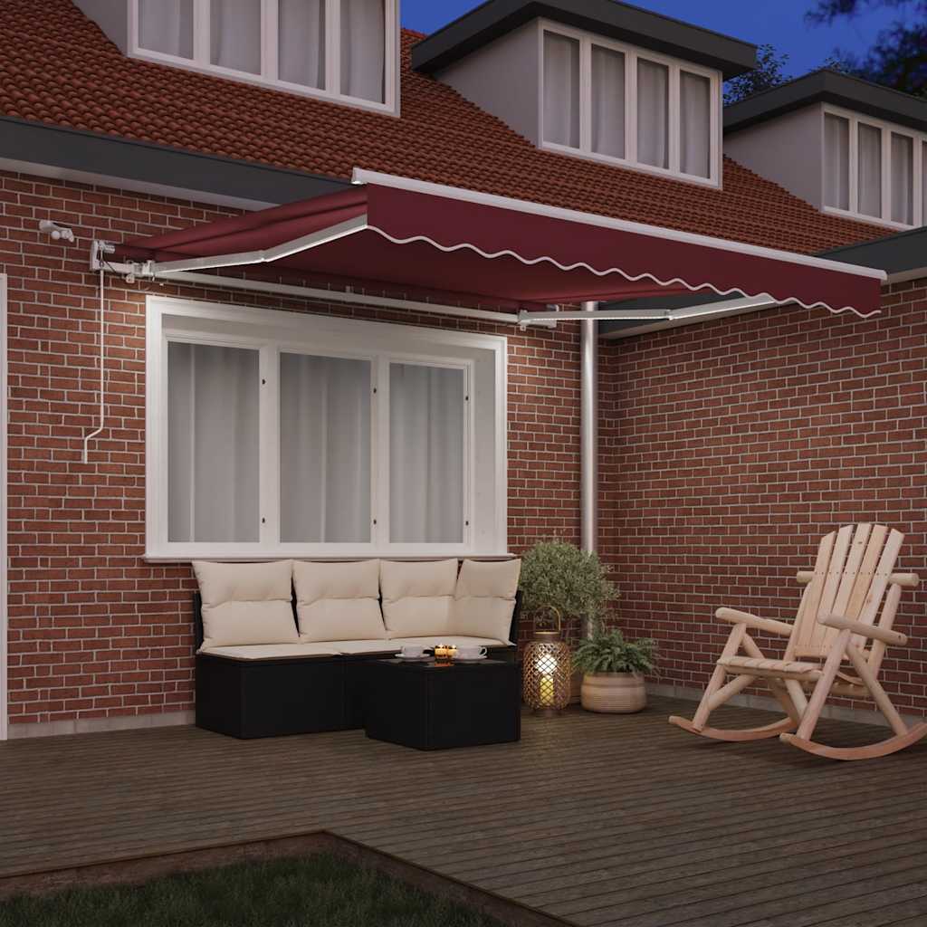 markise med LED-lys 300x250 cm automatisk betjening bordeaux