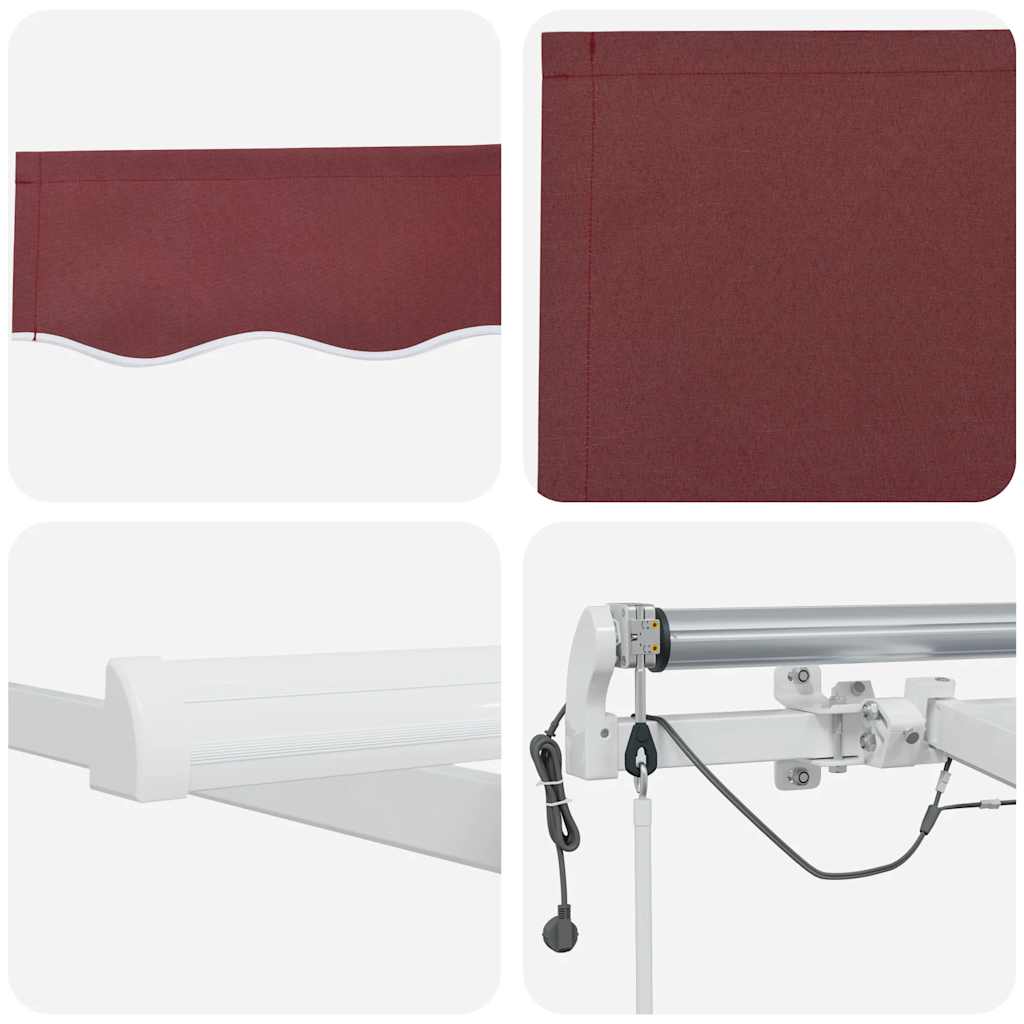 markise med LED-lys 300x250 cm automatisk betjening bordeaux