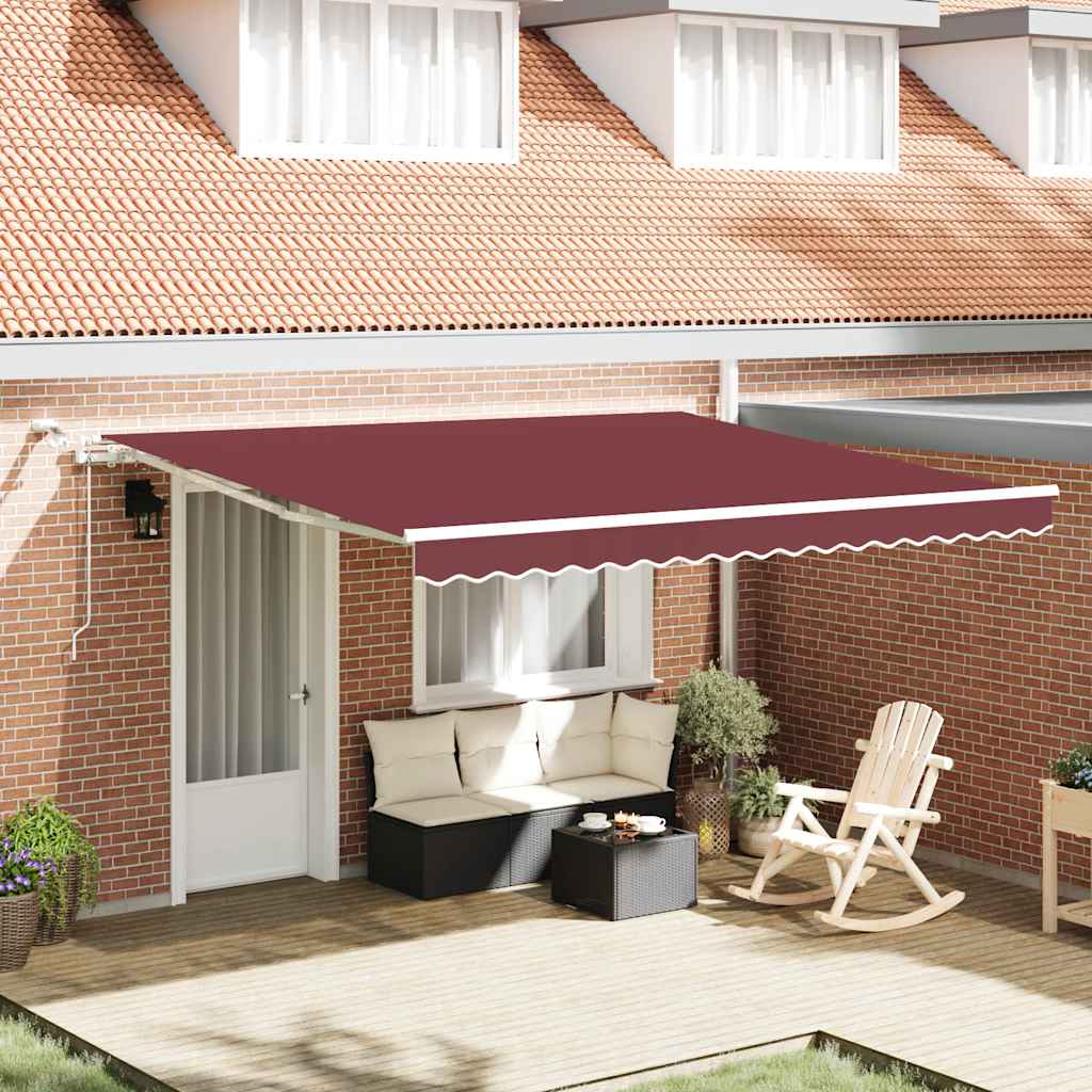 markise med LED-lys 400x300 cm automatisk betjening bordeaux