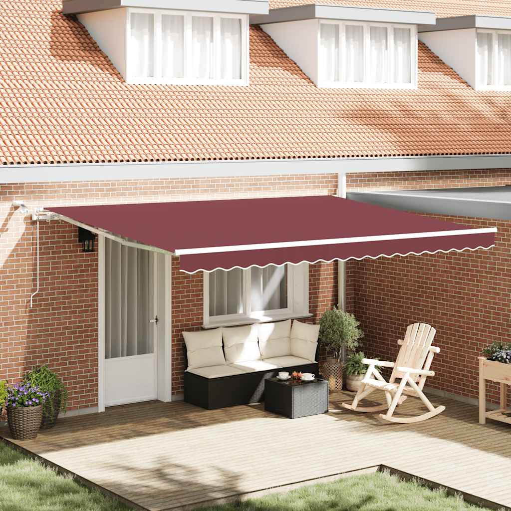 markise med LED-lys 450x300 cm automatisk betjening bordeaux
