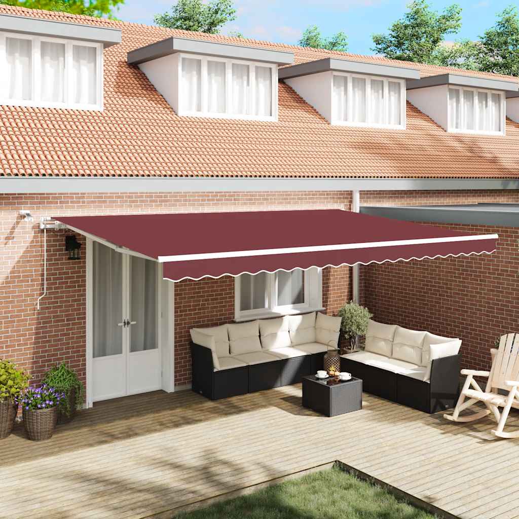 markise med LED-lys 500x300 cm automatisk betjening bordeaux