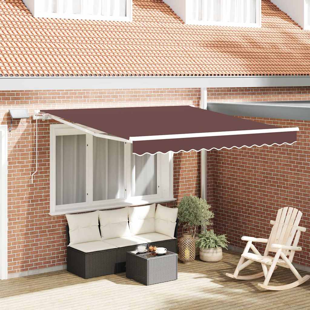 markise med LED-lys 300x250 cm manuel betjening brun