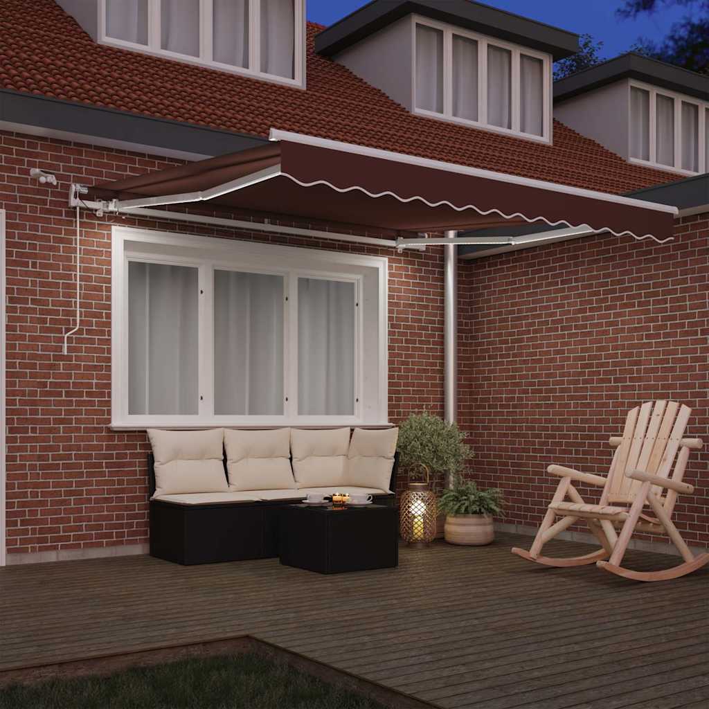markise med LED-lys 300x250 cm automatisk betjening brun
