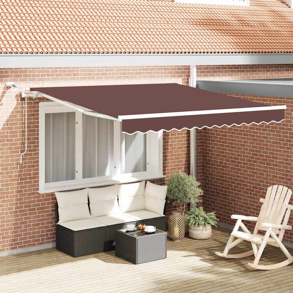 markise med LED-lys 300x250 cm automatisk betjening brun