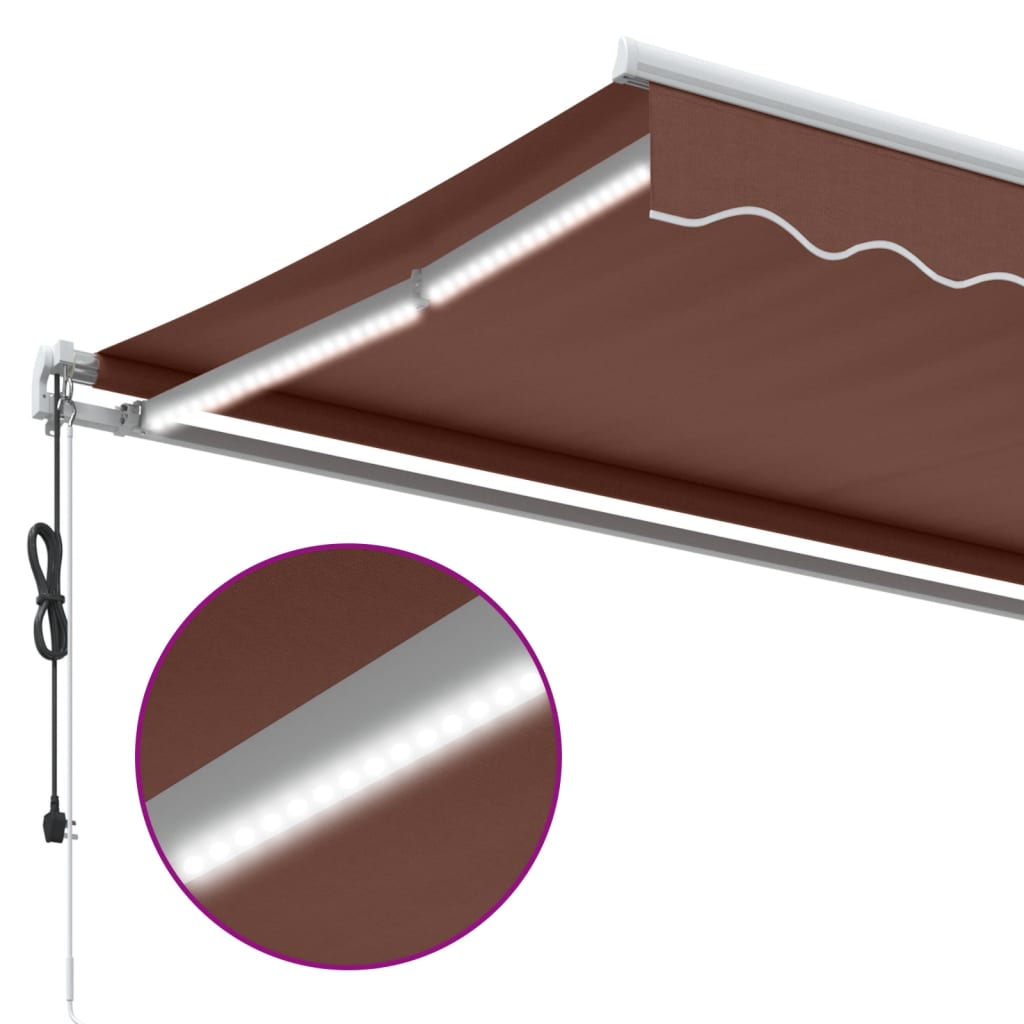 markise med LED-lys 400x350 automatisk betjening brun
