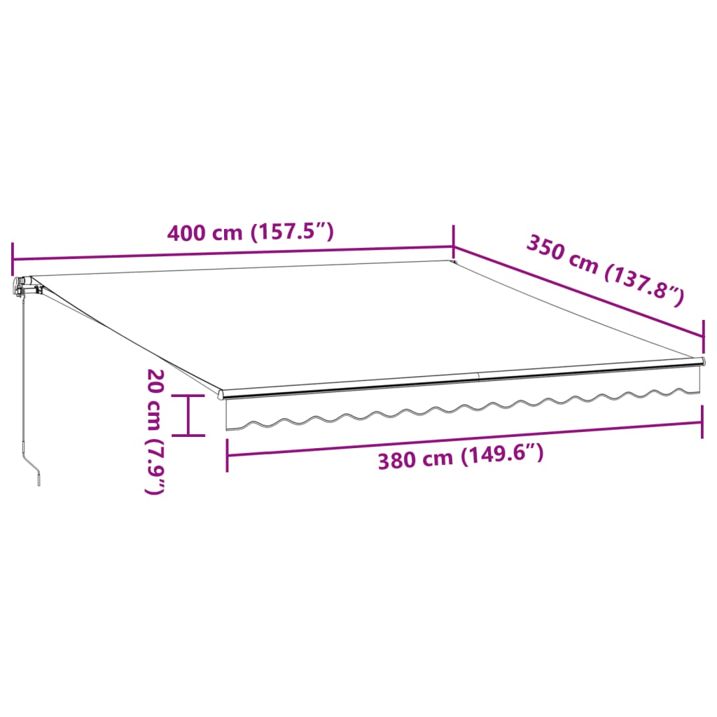 markise med LED-lys 400x350 cm manuel betjening brun
