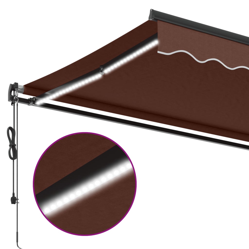 markise med LED-lys 450x350 cm automatisk betjening brun