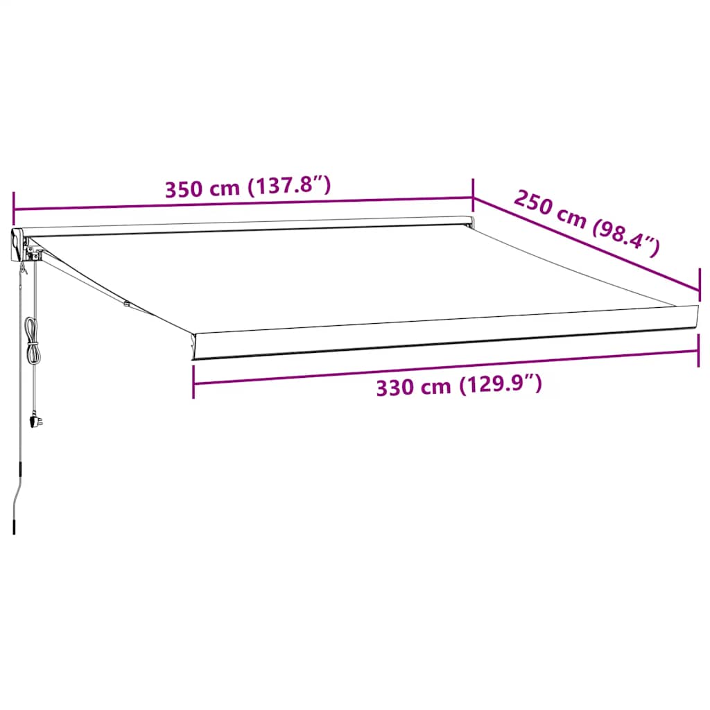 markise 350x250 cm automatisk betjening brun