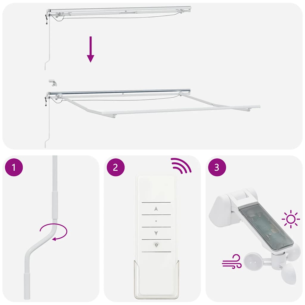 markise m. LED 300x250 cm automatisk betjening antracitgrå hvid