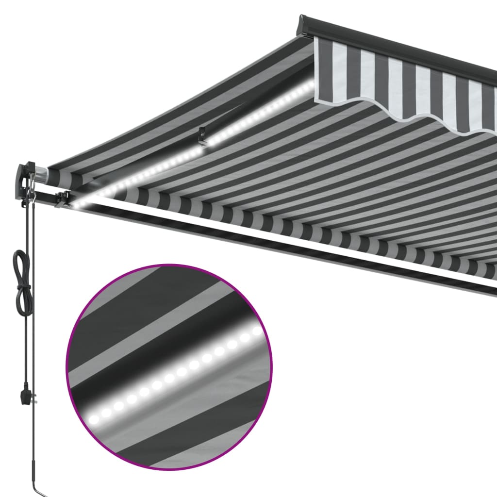 markise m. LED 450x350 cm automatisk betjening antracitgrå hvid