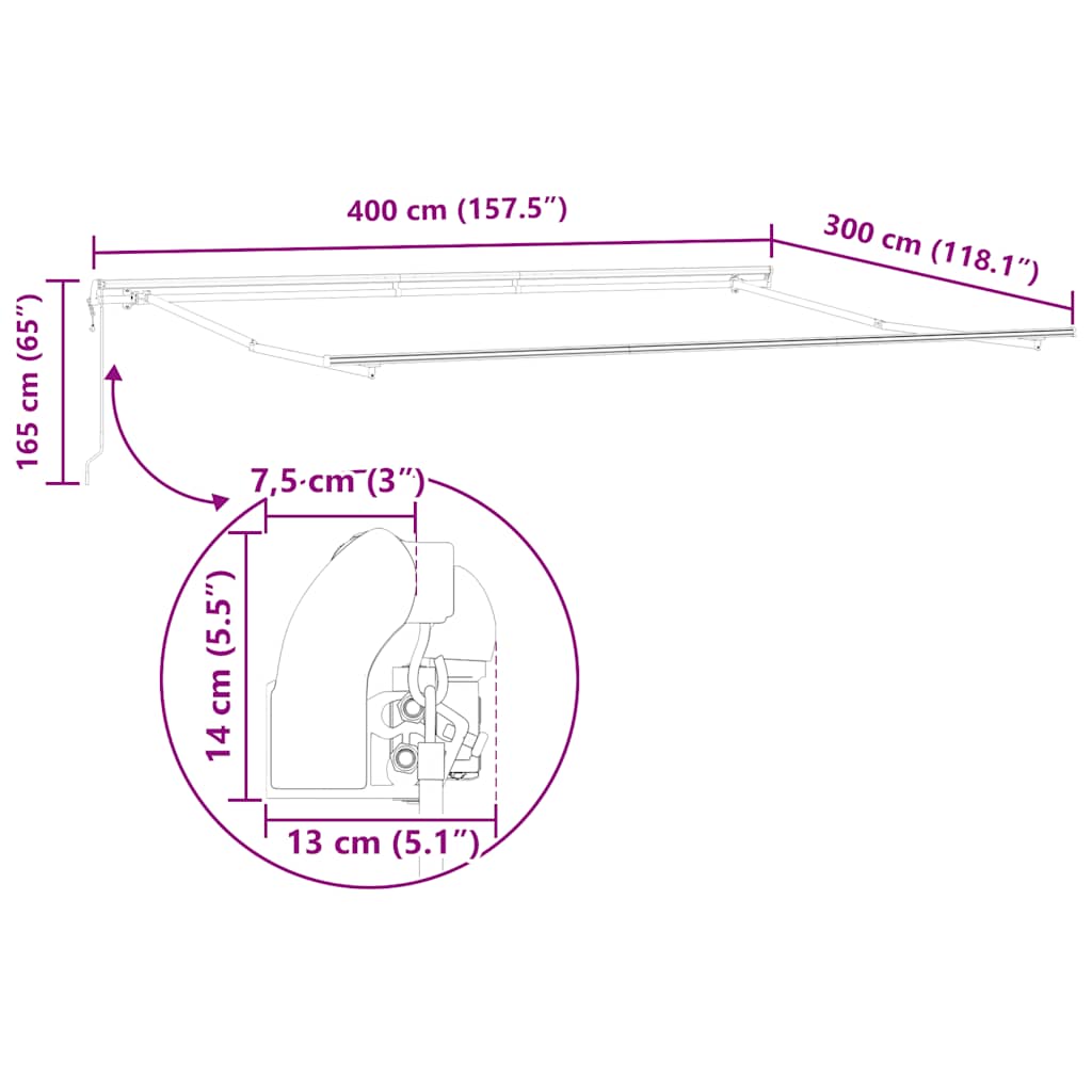 markise 400x300 cm automatisk betjening antracitgrå og hvid